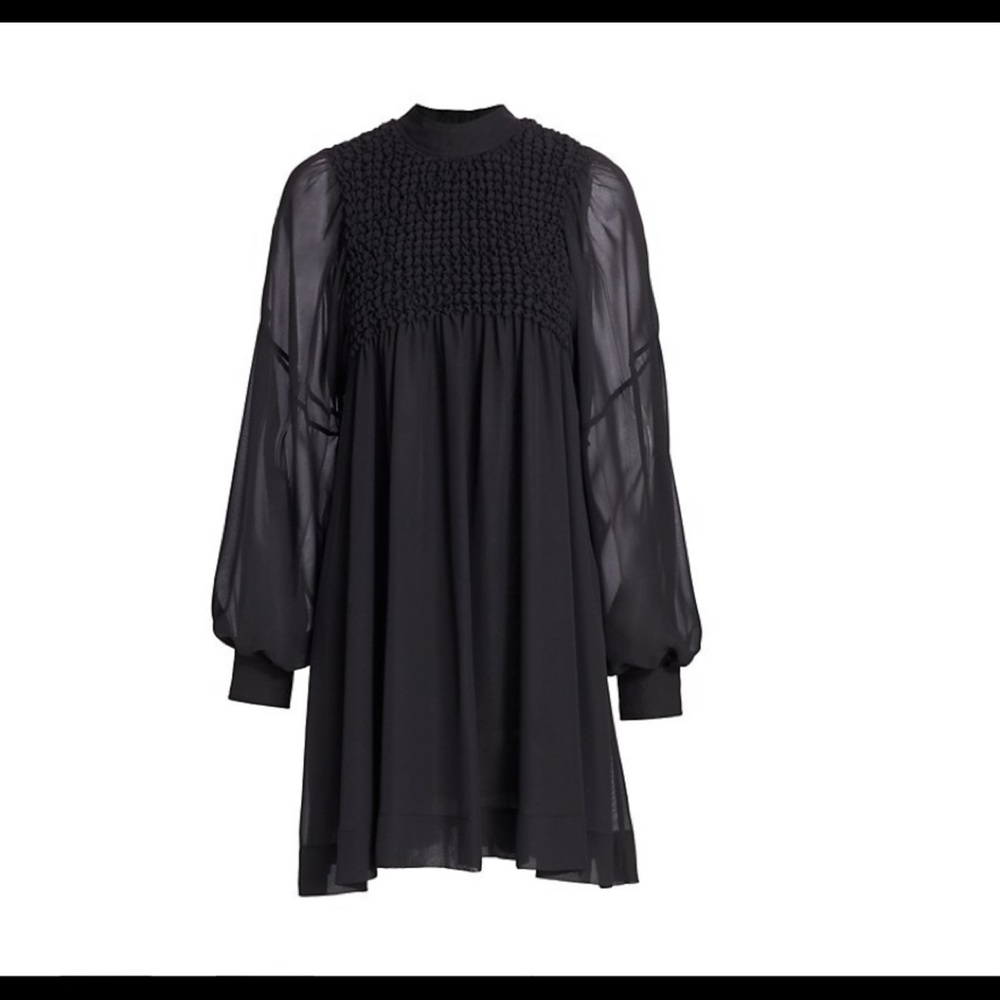 GANNI Smocked Chiffon Dress
